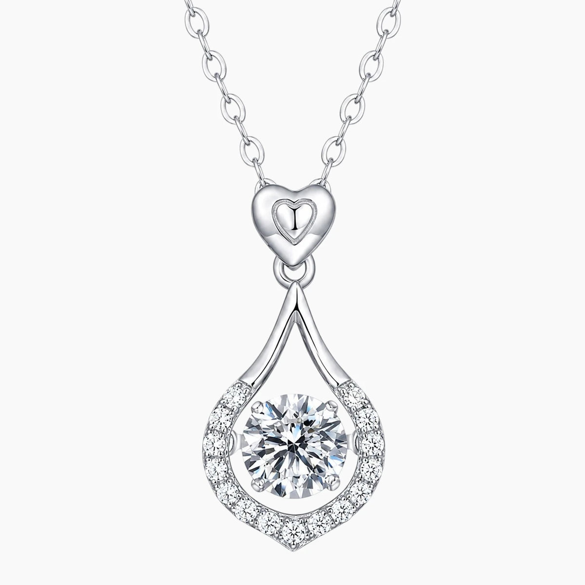 Heart Accent Pear Halo Moissanite Necklace