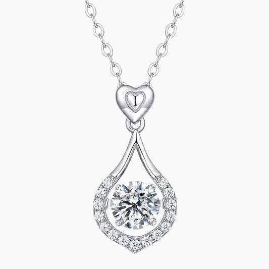 Heart Accent Pear Halo Moissanite Necklace