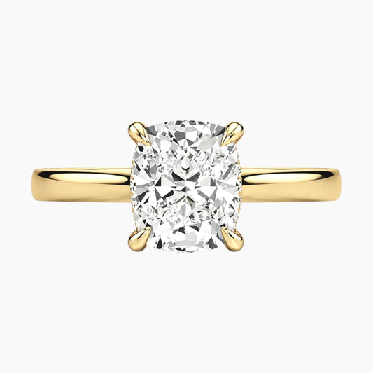 2mm Bezel with 2ct Cushion Moissanite Ring with Hidden Halo