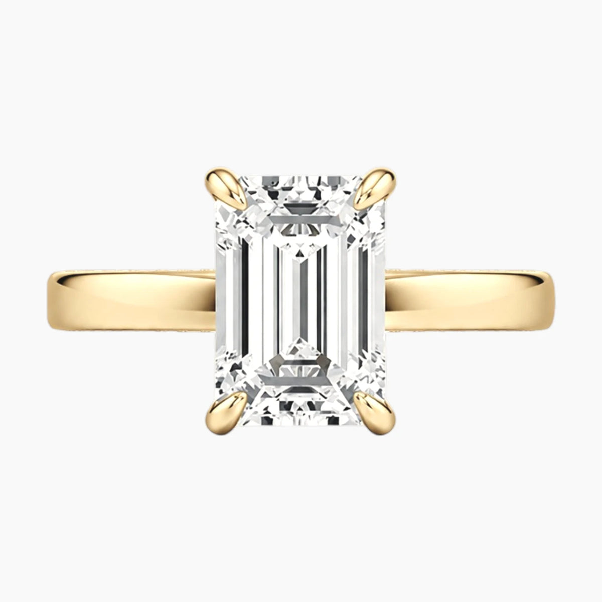 2mm Bezel with 2ct Emerald Moissanite Ring with Hidden Halo