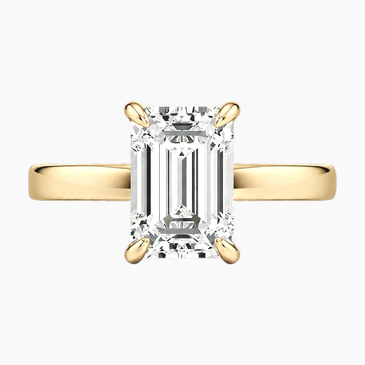 2mm Bezel with 2ct Emerald Moissanite Ring with Hidden Halo