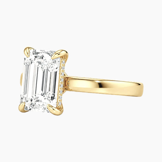 2mm Bezel with 2ct Emerald Moissanite Ring with Hidden Halo