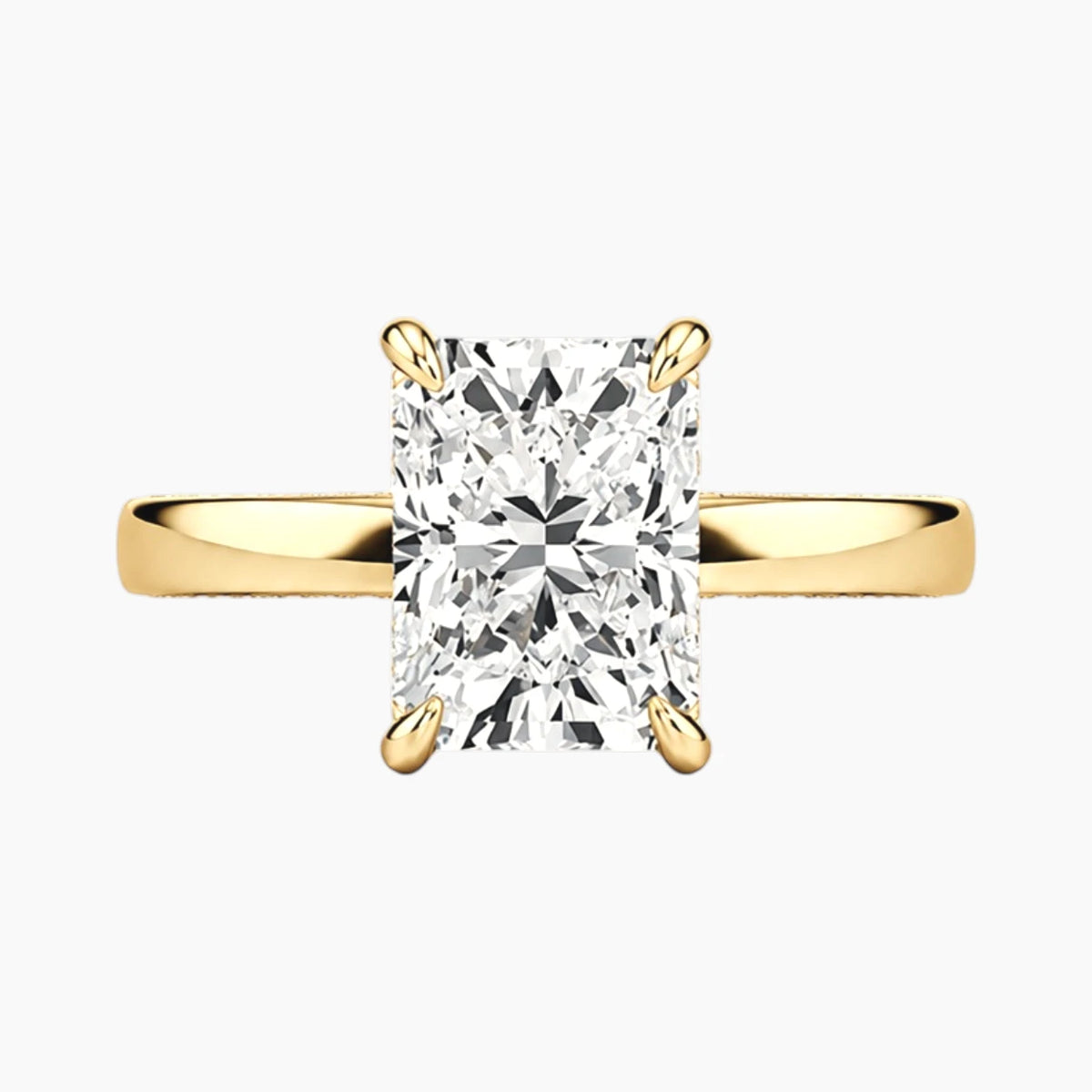 2mm Bezel with 2ct Radiant Moissanite Ring with Hidden Halo