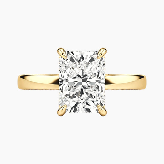 2mm Bezel with 2ct Radiant Moissanite Ring with Hidden Halo