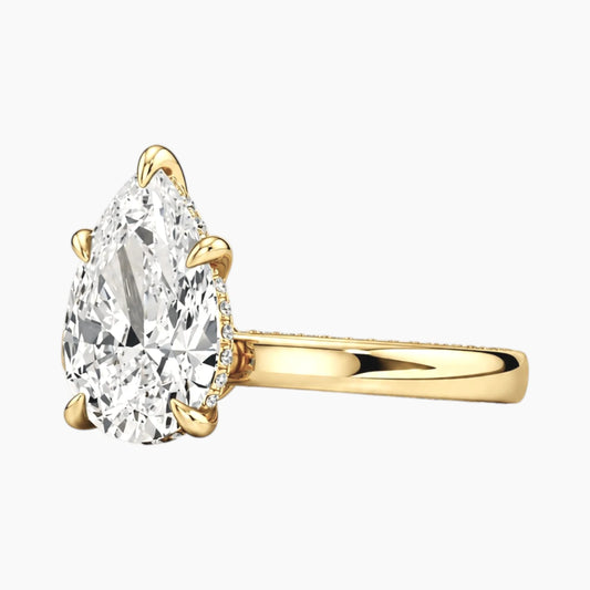 2mm Bezel with 2ct Pear Moissanite Ring with Hidden Halo