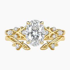 Radiant Oval Moissanite Masterpiece Leaf Vine Ring Set