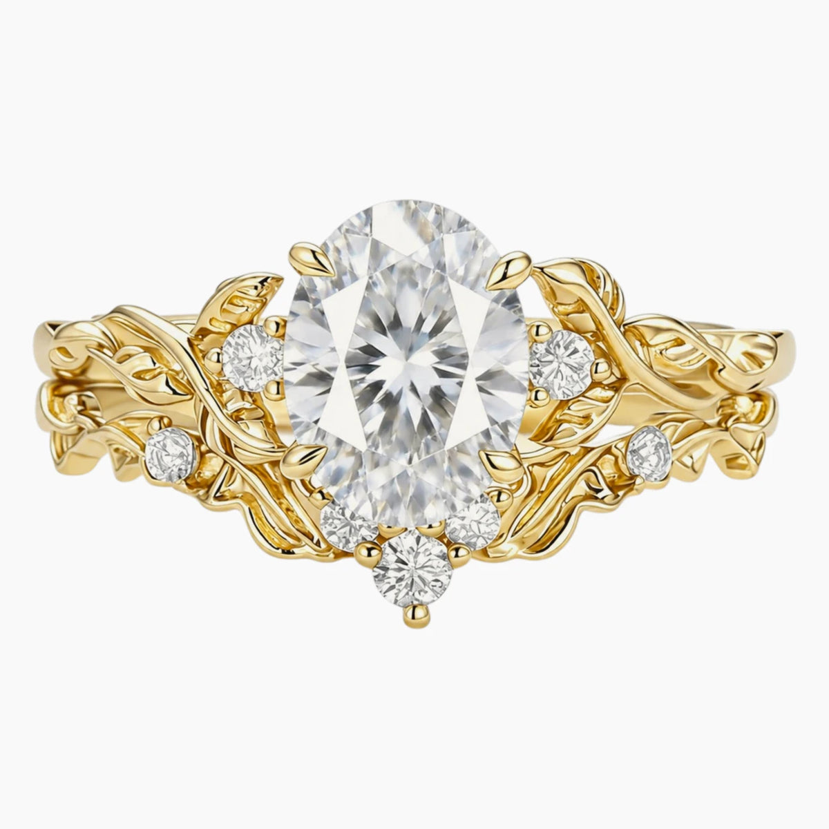 Everlasting Interlocking Oval Moissanite Estate Scrollwork Ring Set