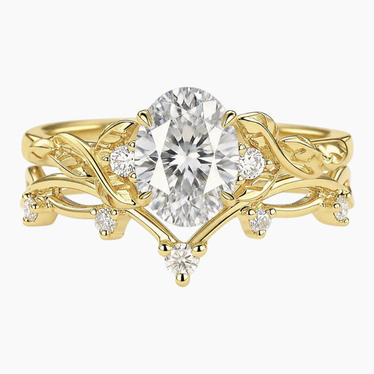 Aurelia Vintage Floral Oval Moissanite Ring Set