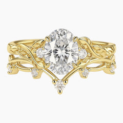 Aurelia Vintage Floral Oval Moissanite Ring Set