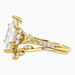 Golden Laurel Marquise Cut Moissanite Vintage Floral Bridal Set