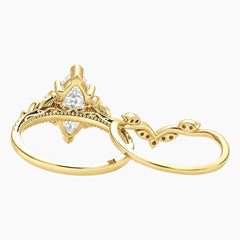 Golden Laurel Marquise Cut Moissanite Vintage Floral Bridal Set