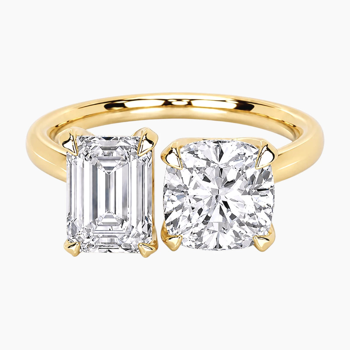 Lumière 2 Carat Emerald Cut & 2 Carat Cushion Toi et Moi Moissanite Ring