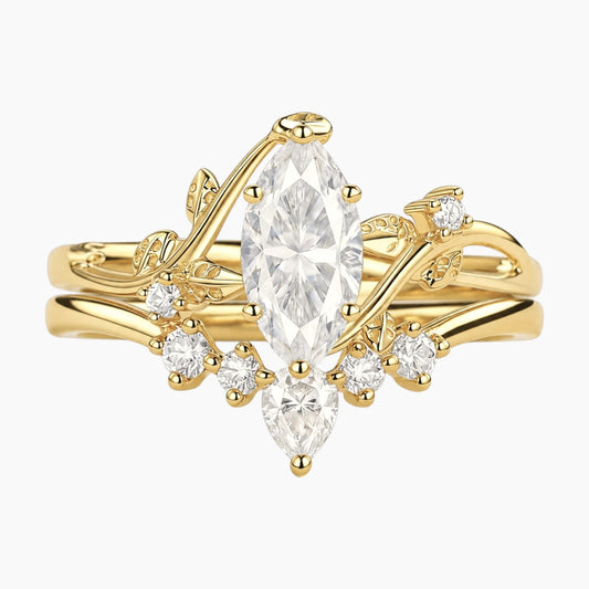 Aurora Crown Luxury Marquise Moissanite Botanical Stacking Set