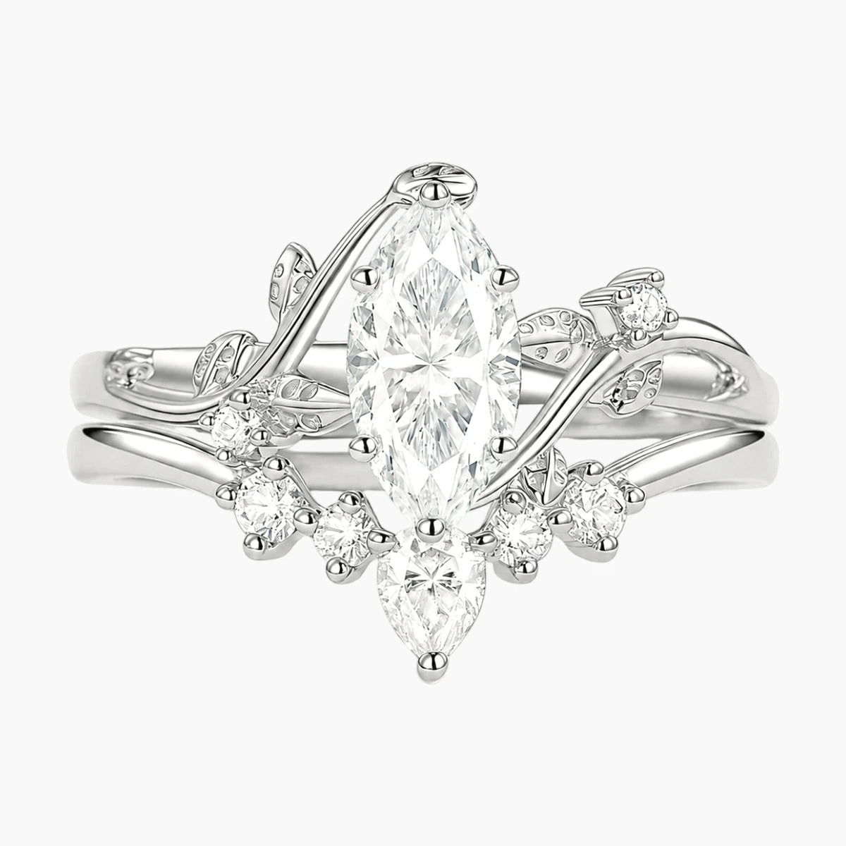 Aurora Crown Luxury Marquise Moissanite Botanical Stacking Set