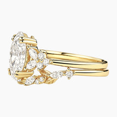 Aurelia Vintage Floral Marquise Moissanite Bridal Stacking Ring Set