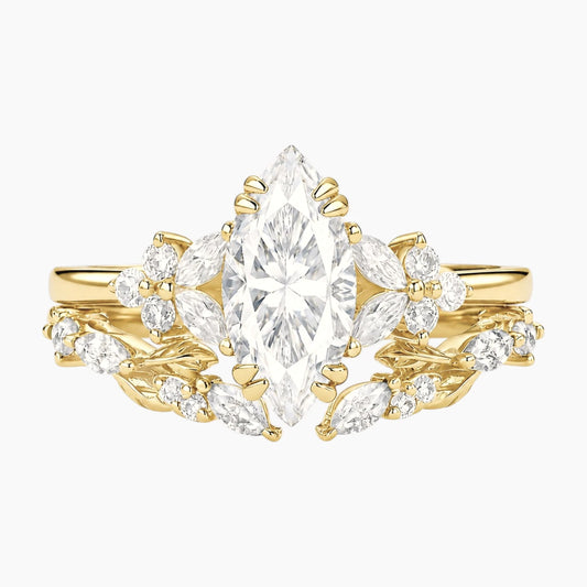 Aurelia Vintage Floral Marquise Moissanite Bridal Stacking Ring Set
