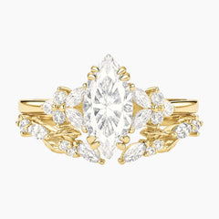 Aurelia Vintage Floral Marquise Moissanite Bridal Stacking Ring Set