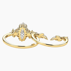 Aurelia Vintage Floral Marquise Moissanite Bridal Stacking Ring Set