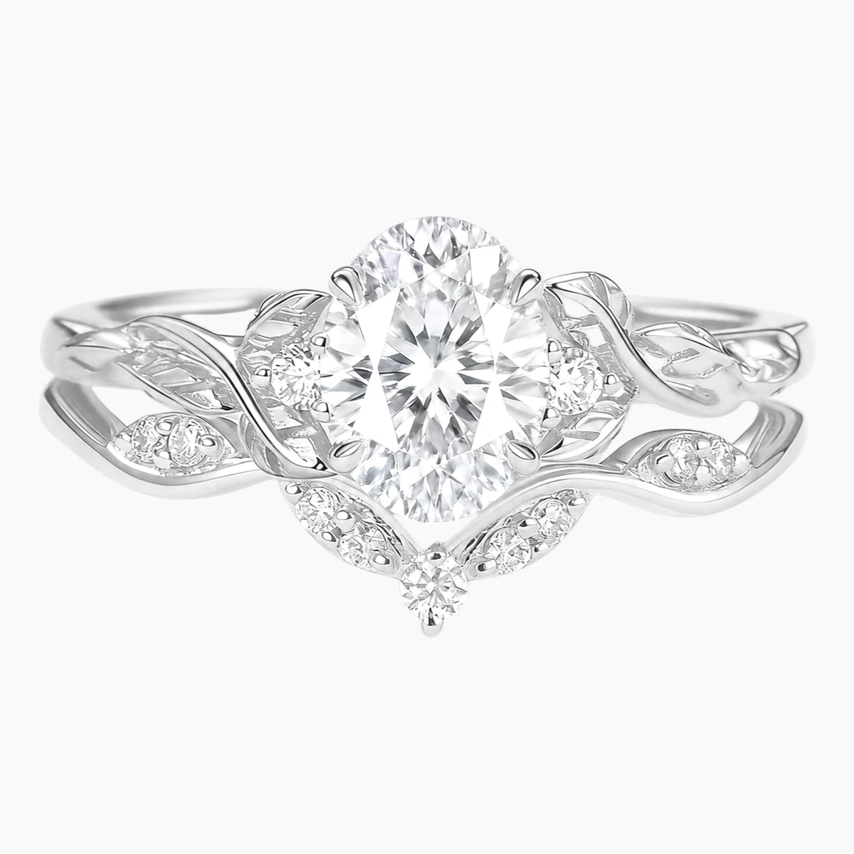 Fiori's Gold Vine Oval Moissanite Bridal Stacking Ring Set