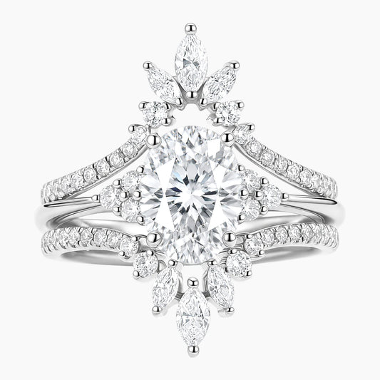 The Aurora Crown Vintage Sunburst Oval Moissanite Bridal Set
