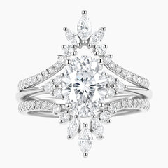 The Aurora Crown Vintage Sunburst Oval Moissanite Bridal Set