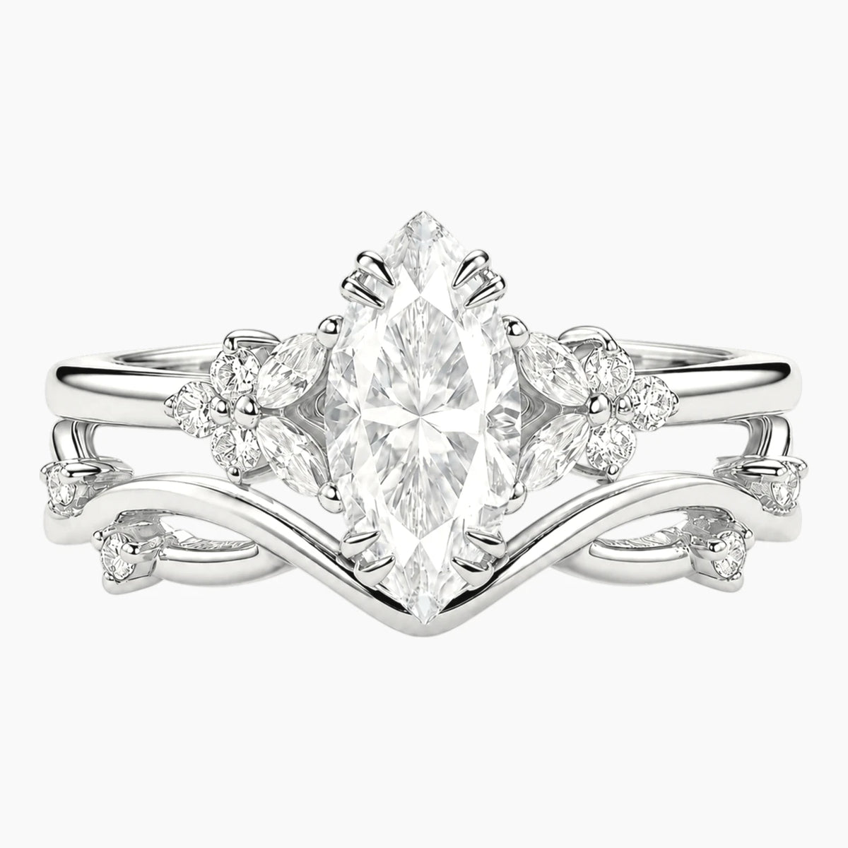 Luminous Vine Marquise Cut Moissanite Wedding Set