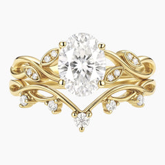 Dawn's Silhouette Intertwined Vine Oval Moissanite Ring Set