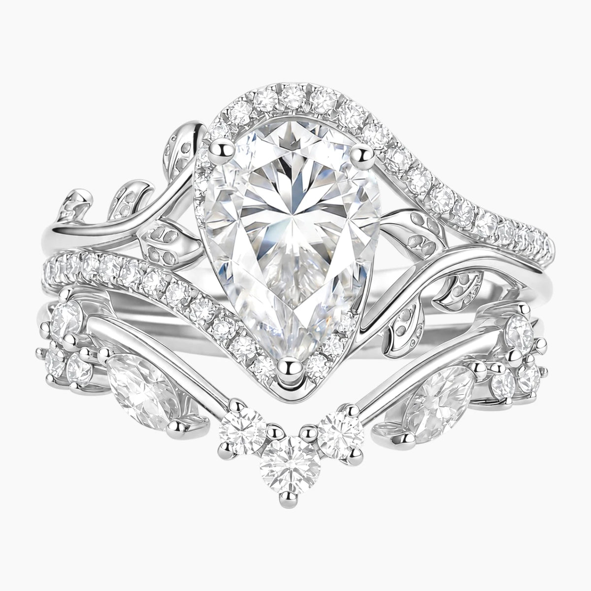 The Gilded Eden Pear-Cut Moissanite Vine Bridal Set