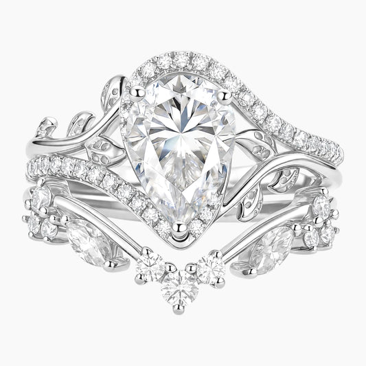 The Gilded Eden Pear-Cut Moissanite Vine Bridal Set