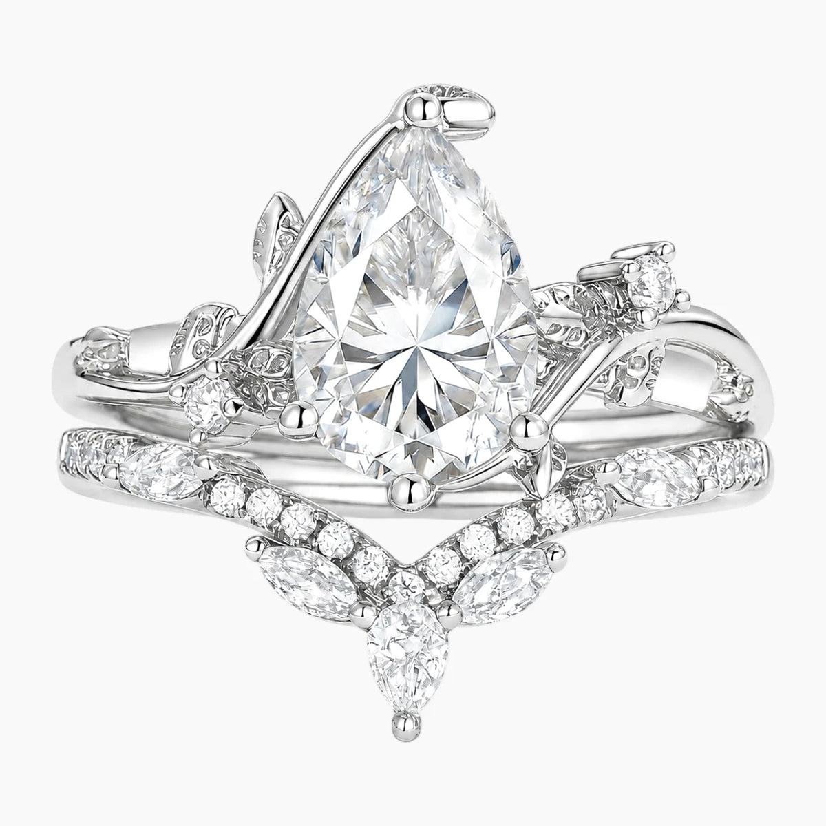Ethereal Flora Vintage Pear Cut Moissanite Ring Set