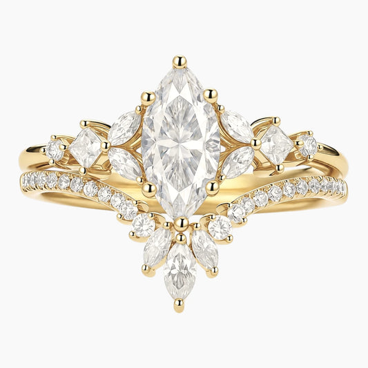 Elysium Marquise Moissanite Crown Ring Set