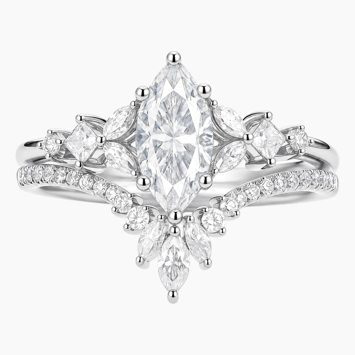 Elysium Marquise Moissanite Crown Ring Set