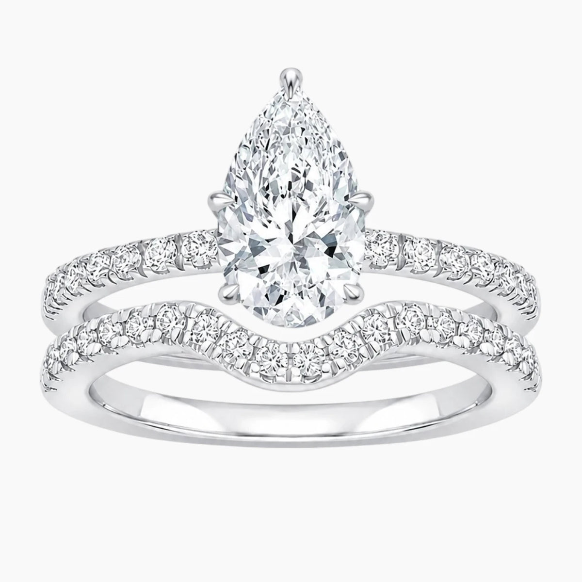 Aurelia Duet 1 Carat Pear Cut Wave Stack Moissanite Ring Set