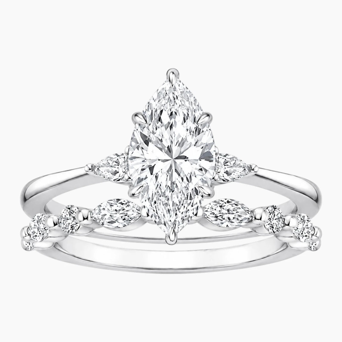 Aurelia Duet 1 Carat Marquise Leaf Moissanite Ring Set