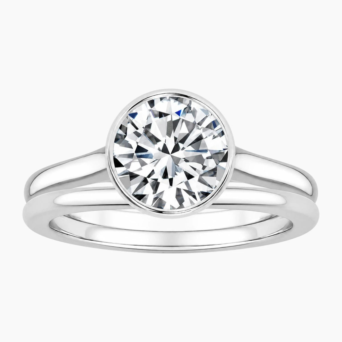 Aurelia Duet 1 Carat Round Bezel Moissanite Ring Set
