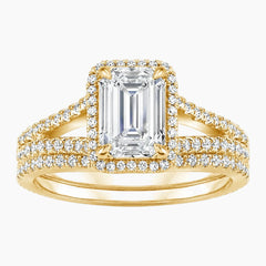 Aurelia Duet Halo 1 Carat Emerald Cut Moissanite Ring Set