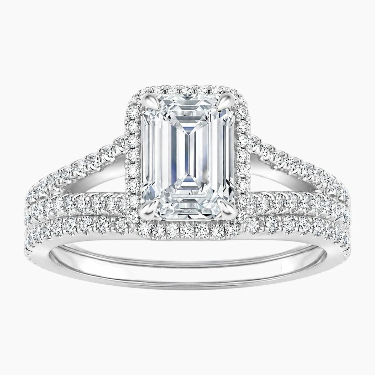 Aurelia Duet Halo 1 Carat Emerald Cut Moissanite Ring Set