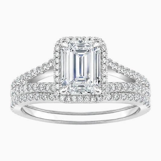 Aurelia Duet Halo 1 Carat Emerald Cut Moissanite Ring Set