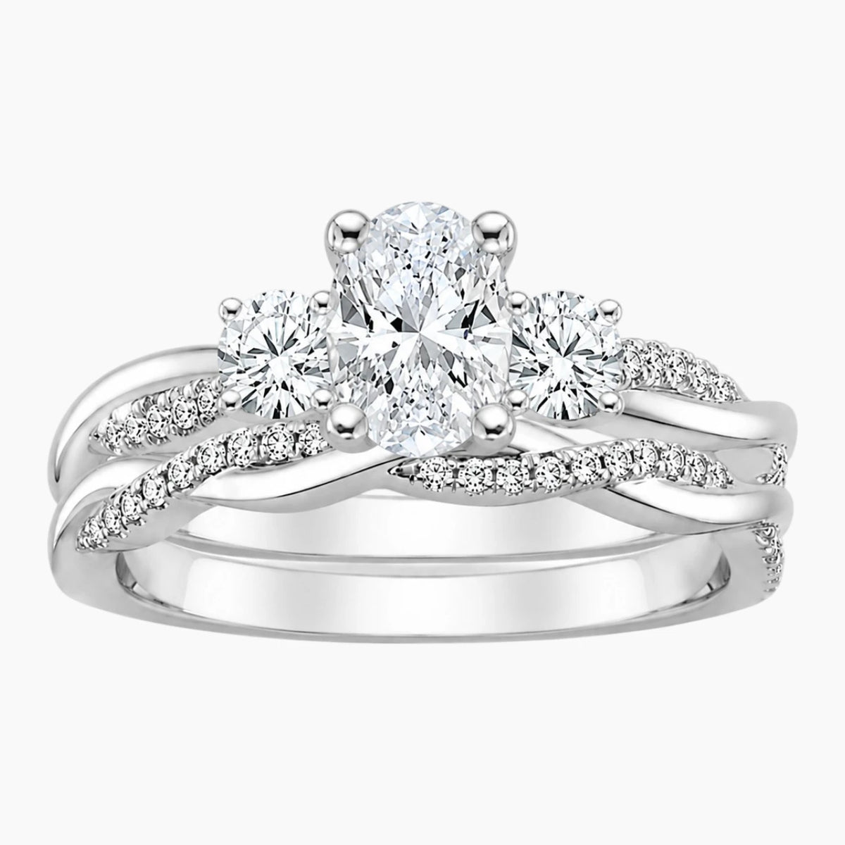 Aurelia Trinity 1 Carat Oval Three Stone Moissanite Ring Set