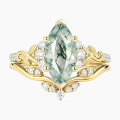 Sylvenora Marquise Moss Agate Vine-Inspired Bridal Ring Set