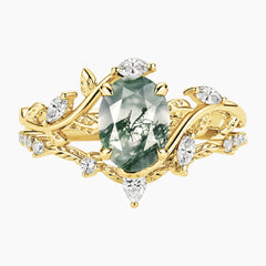 Sylvarenne Oval Moss Agate Woodland Ring Set