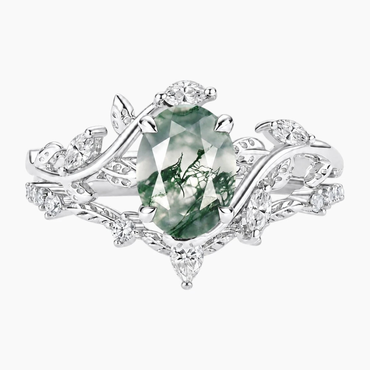 Sylvarenne Oval Moss Agate Woodland Ring Set