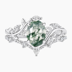 Sylvarenne Oval Moss Agate Woodland Ring Set