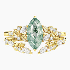 Eiravelle Marquise Moss Agate Botanical Ring Set