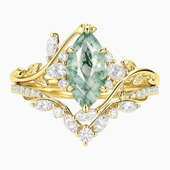 Lioravelle Marquise Moss Agate Enchanted Vine Ring Set