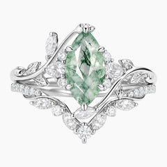 Lioravelle Marquise Moss Agate Enchanted Vine Ring Set