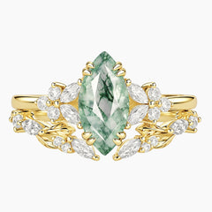 Elvarielle Marquise Moss Agate Botanical Ring Set