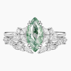 Elvarielle Marquise Moss Agate Botanical Ring Set