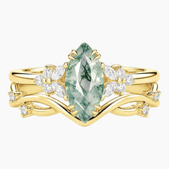 Viridienne Marquise Moss Agate Floral Contour Ring Set