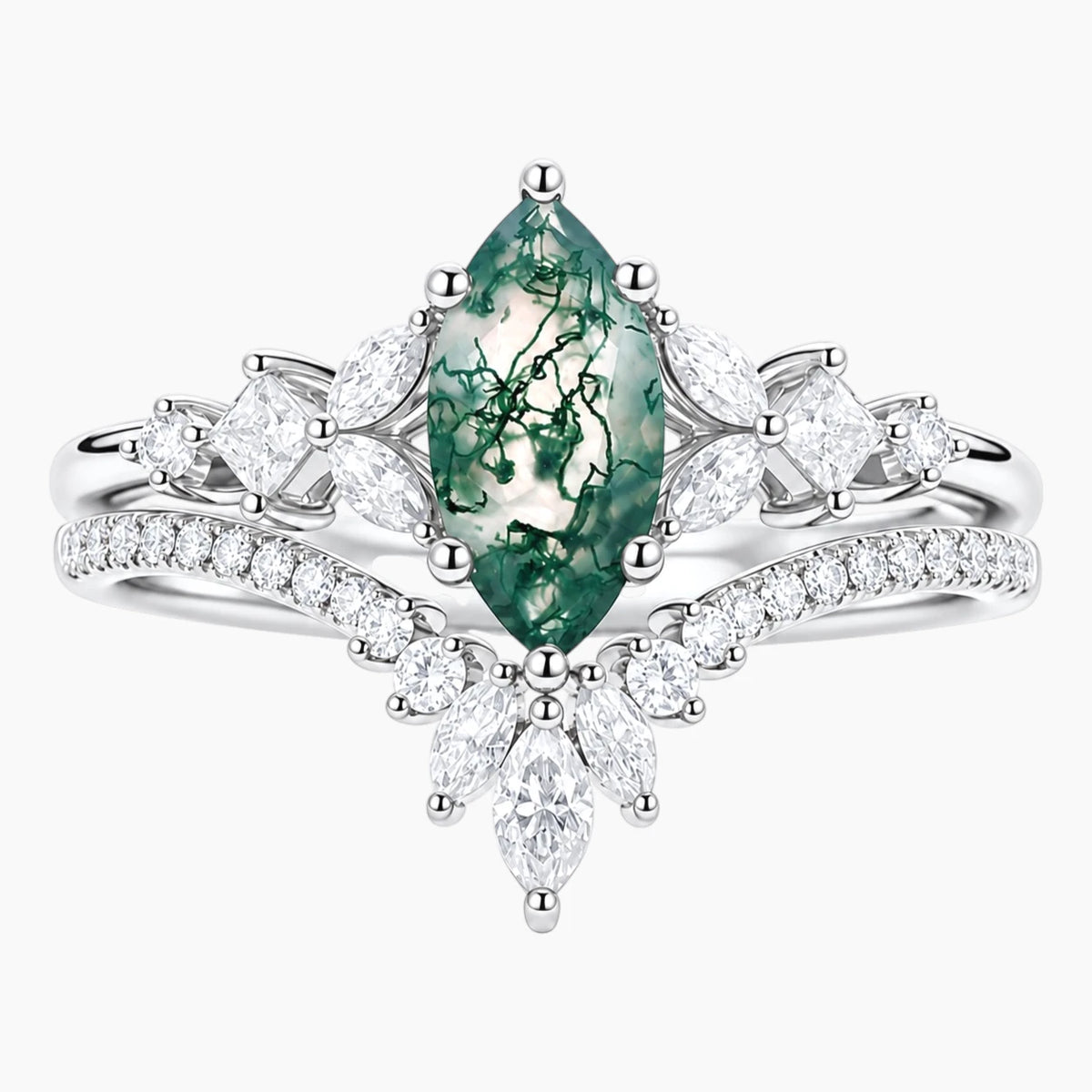 Évandrisse Marquise Moss Agate Floral Tiara Ring Set